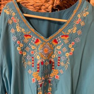 Turquoise embroidered women’s blouse size XL